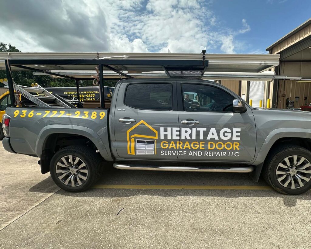 Heritage Garage Door truck wrap, performed by CSPrinting in Houston, Texas