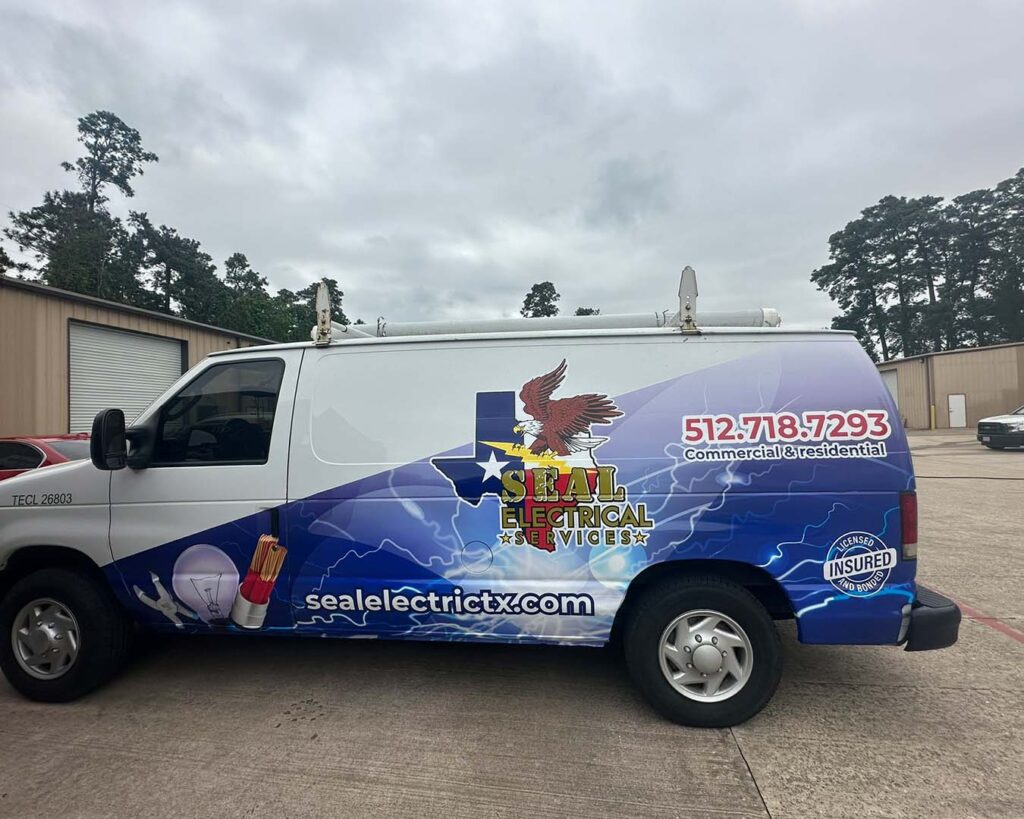 Patriotic van wrap, sealelectricx, performed by CSPrinting in Houston, Texas