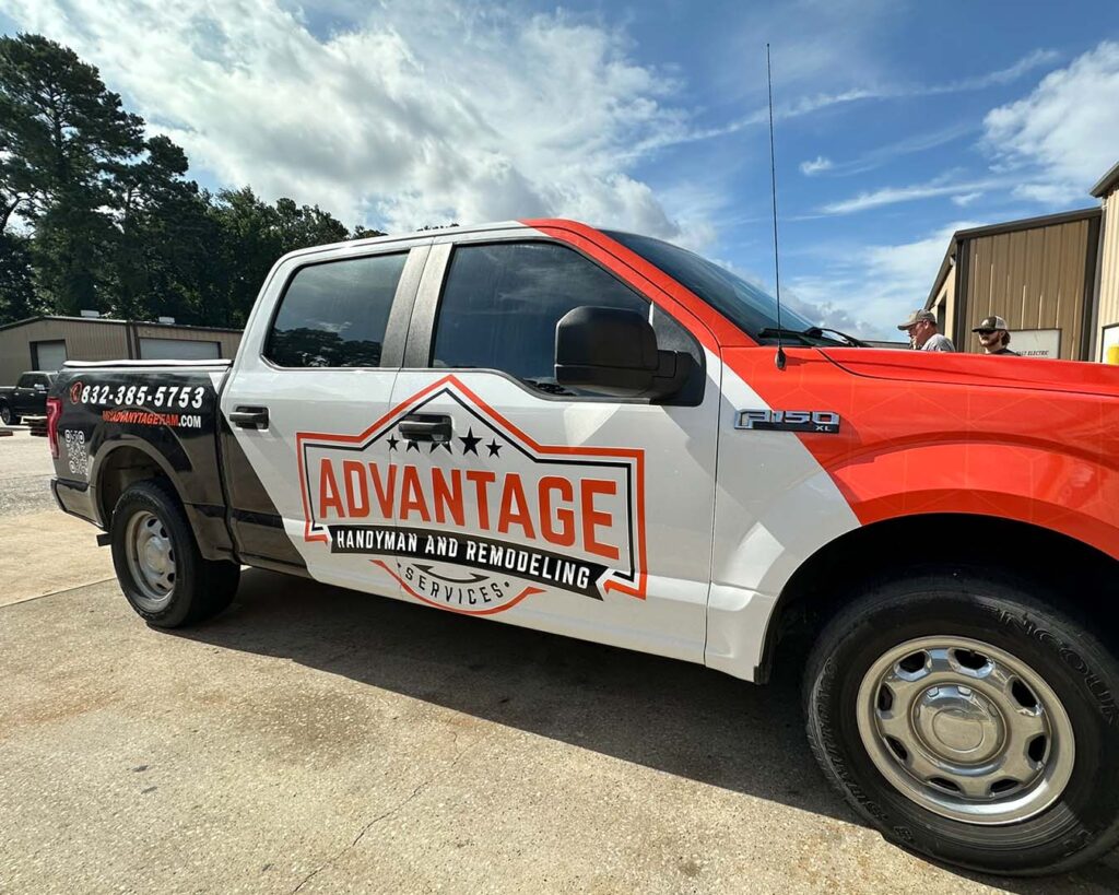 Truck wrap for Advantage handyman and remodeling, performed by CSPrinting in Houston, Texas